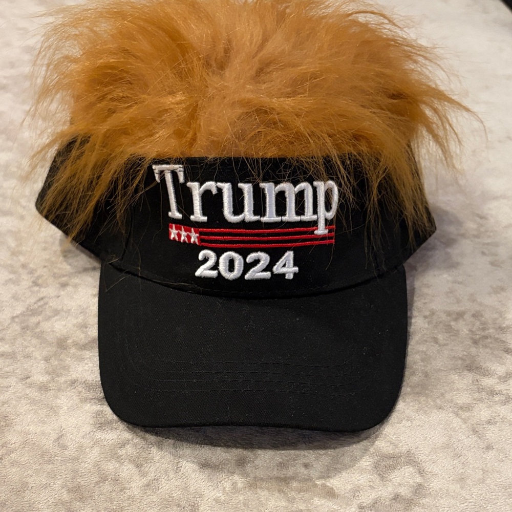 Black Visor with Faux Fur and Embroidery trump 2024